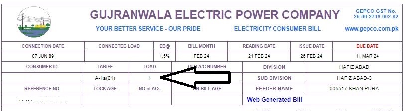 GEPCO electricity bill load