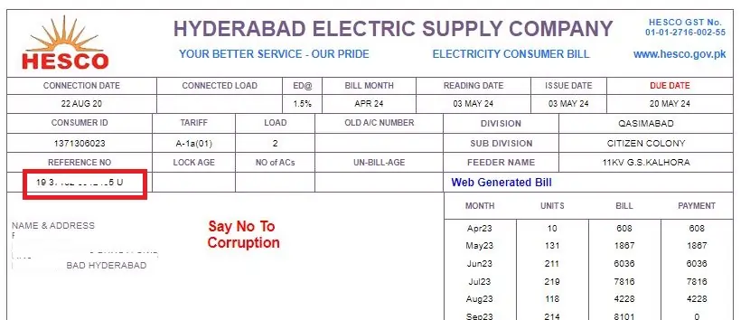 what is HESCO bill reference number HESCO Bill Reference number